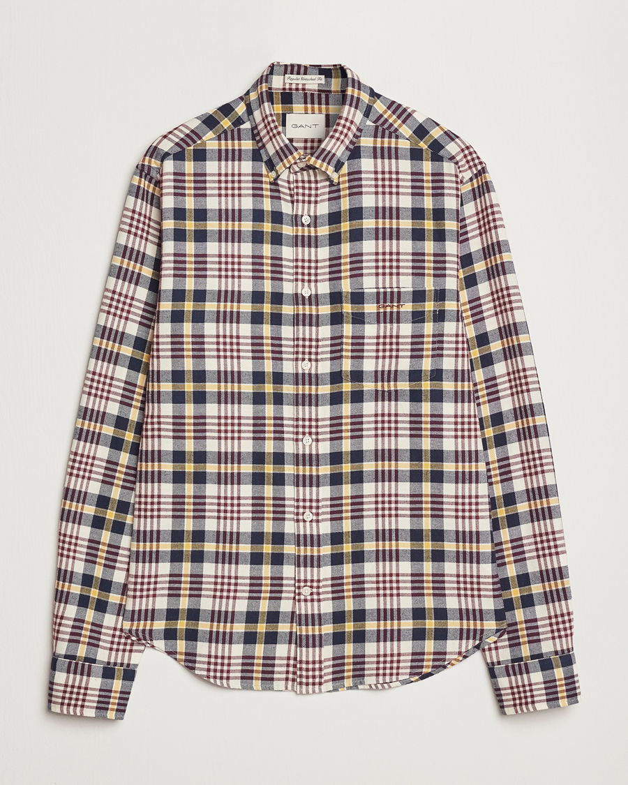 Herr | Skjortor | GANT | Regular Flannel Plaid Shirt Cream