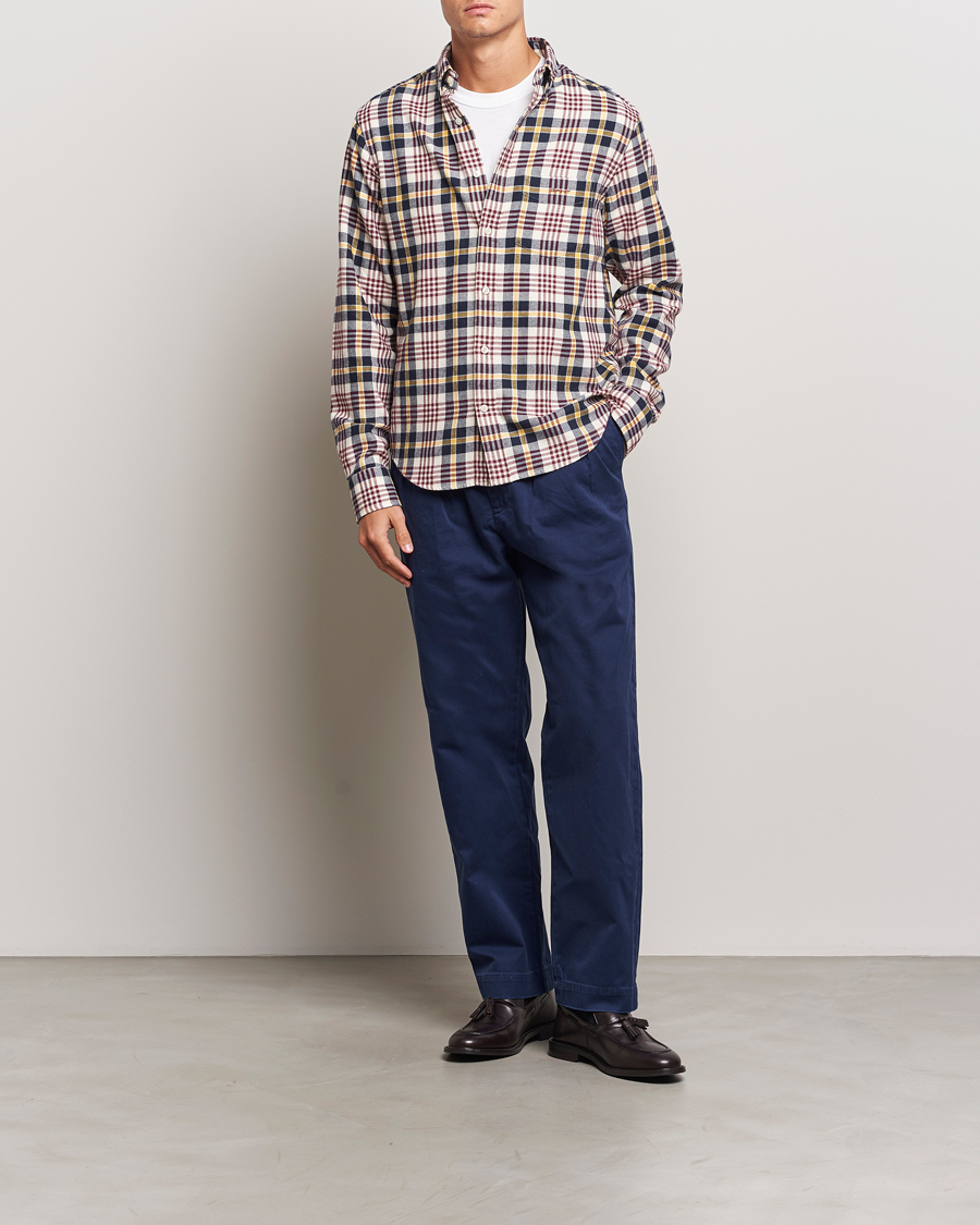 Herr | Skjortor | GANT | Regular Flannel Plaid Shirt Cream