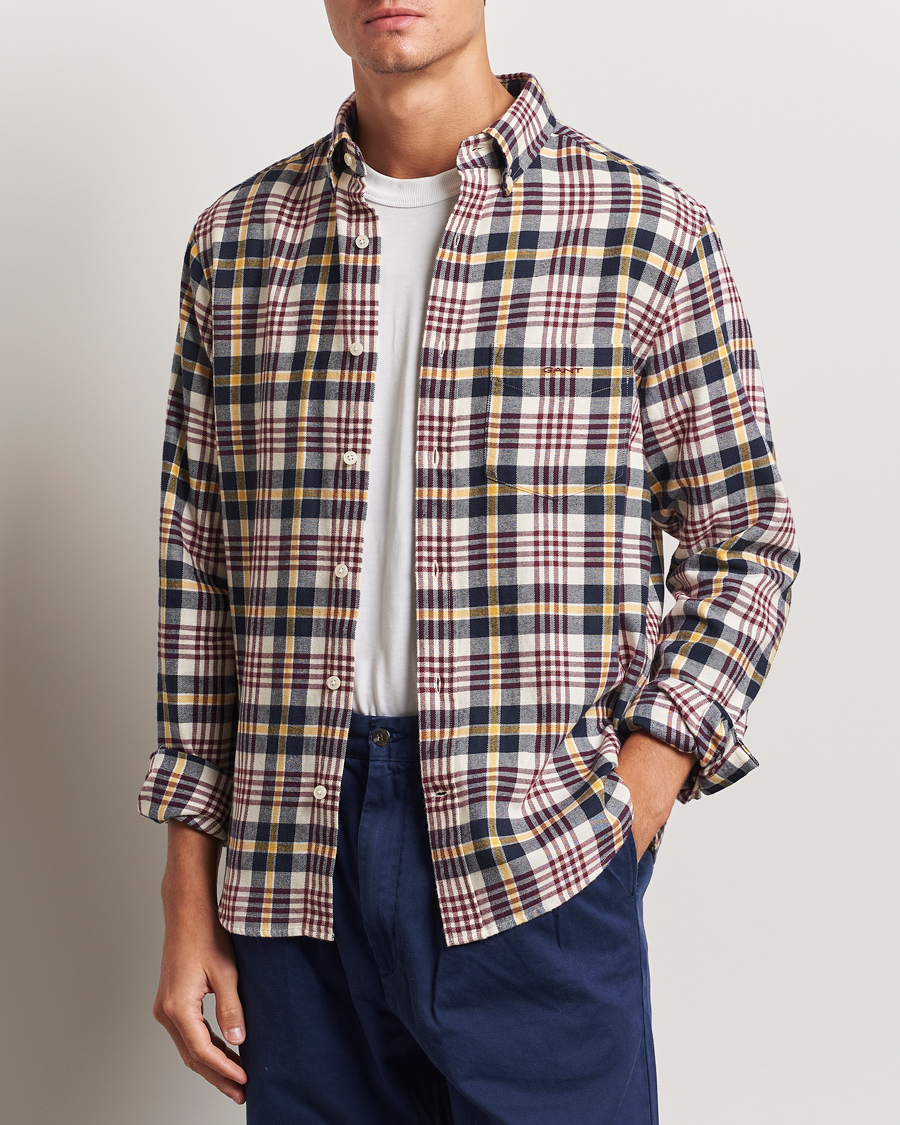 Herr | Skjortor | GANT | Regular Flannel Plaid Shirt Cream