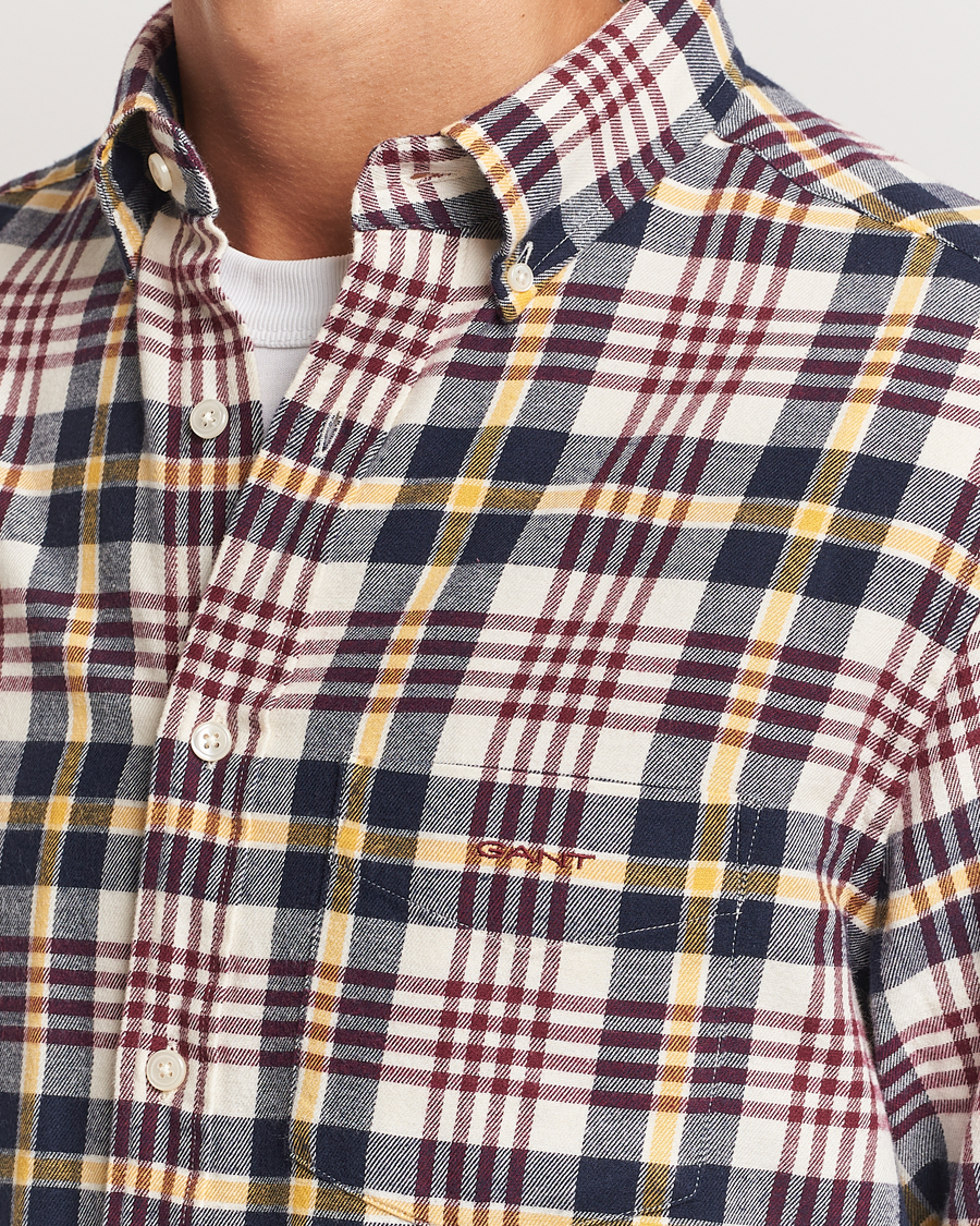 Herr | Skjortor | GANT | Regular Flannel Plaid Shirt Cream