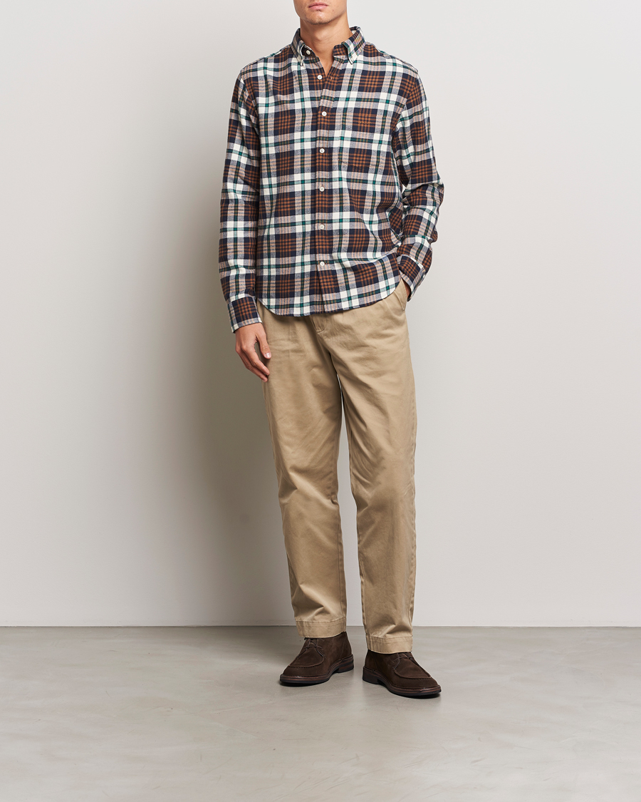 Herr | Skjortor | GANT | Regular Flannel Plaid Shirt Cacao Brown