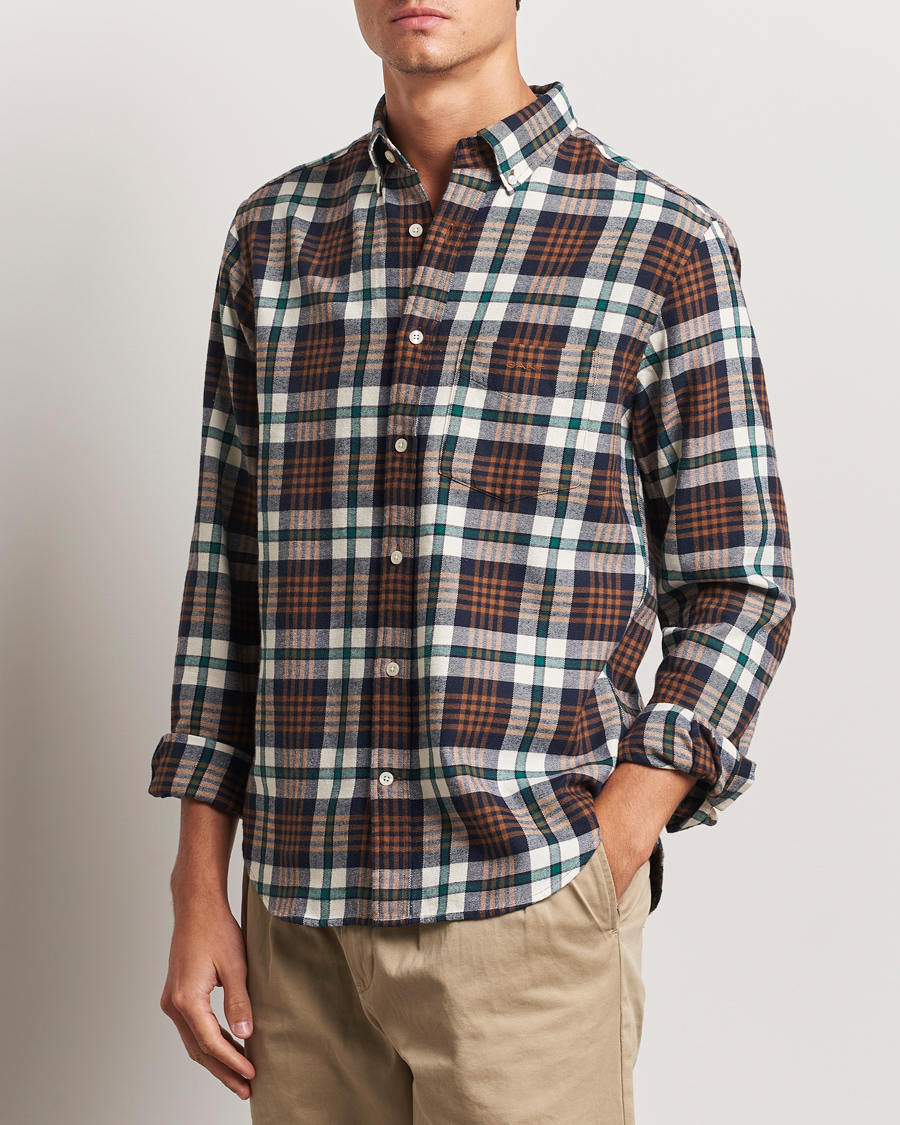 Herr | Skjortor | GANT | Regular Flannel Plaid Shirt Cacao Brown