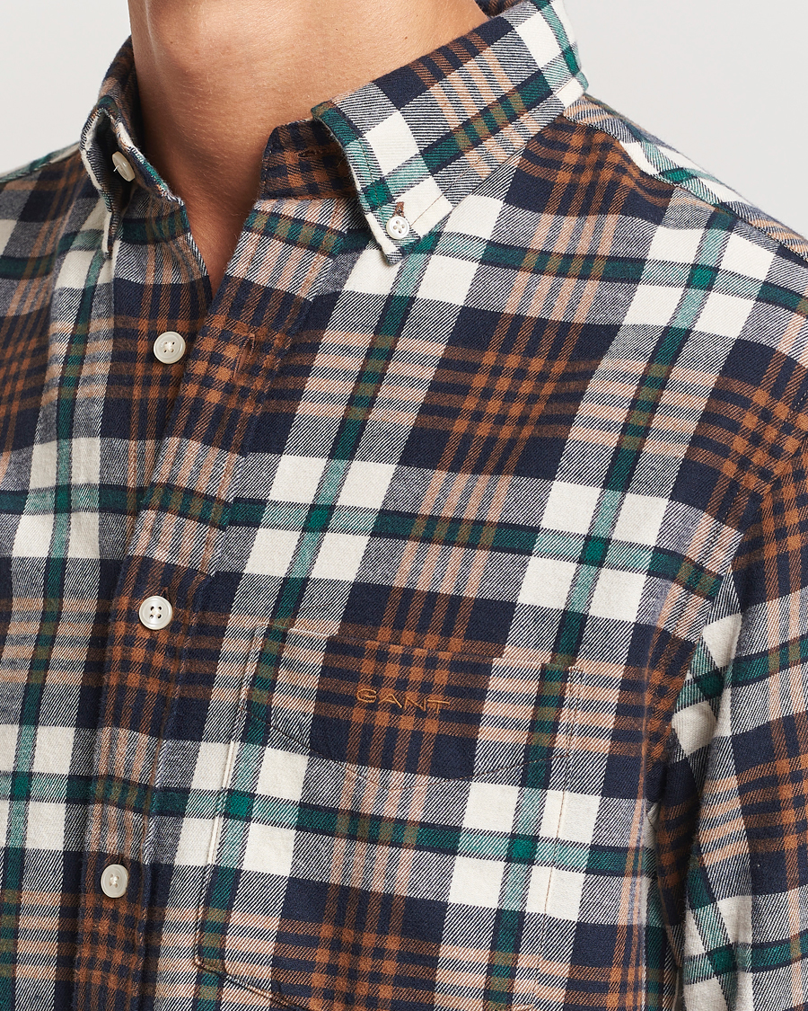 Herr | Skjortor | GANT | Regular Flannel Plaid Shirt Cacao Brown