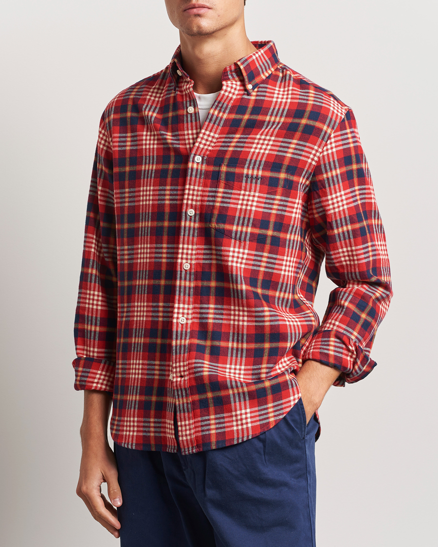 Herr | Skjortor | Gant | Regular Flannel Plaid Shirt Ruby Red