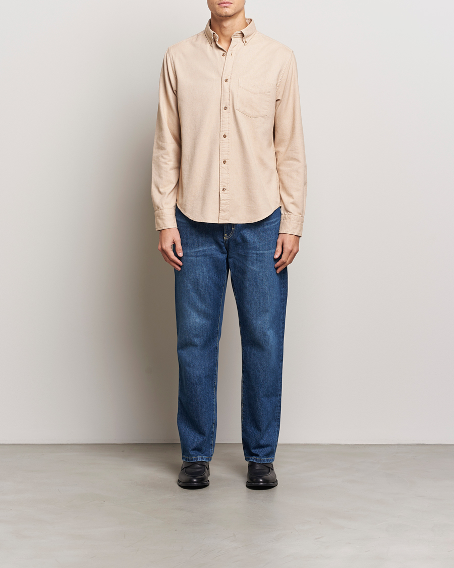 Herr | Skjortor | Gant | Regular Herringbone Flannel Shirt Caramel Beige