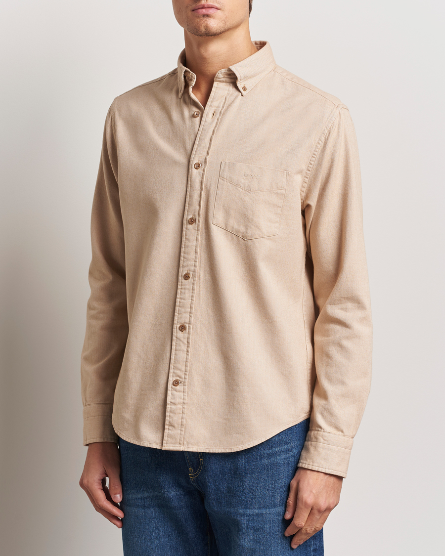 Herr | Skjortor | Gant | Regular Herringbone Flannel Shirt Caramel Beige