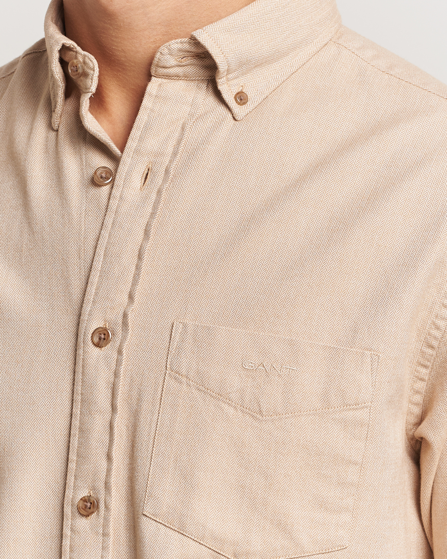 Herr | Skjortor | Gant | Regular Herringbone Flannel Shirt Caramel Beige