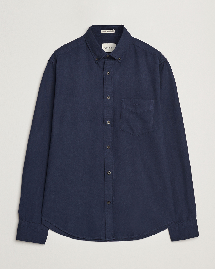 Herr | Skjortor | GANT | Regular Herringbone Flannel Shirt Evening Blue