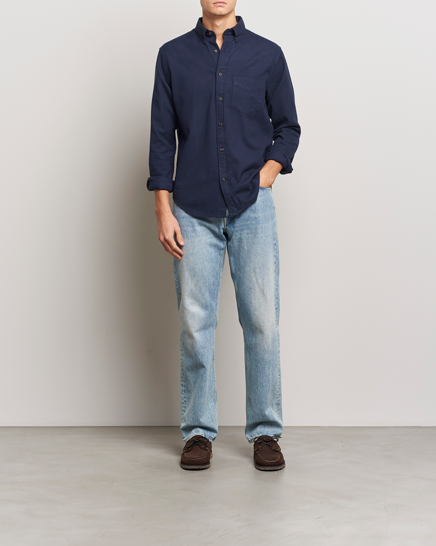 Herr | Skjortor | Gant | Regular Herringbone Flannel Shirt Evening Blue