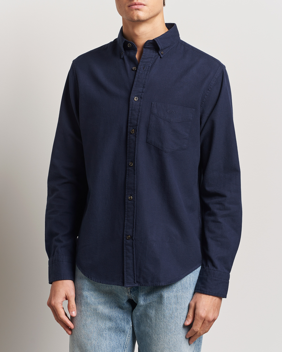 Herr | Skjortor | Gant | Regular Herringbone Flannel Shirt Evening Blue