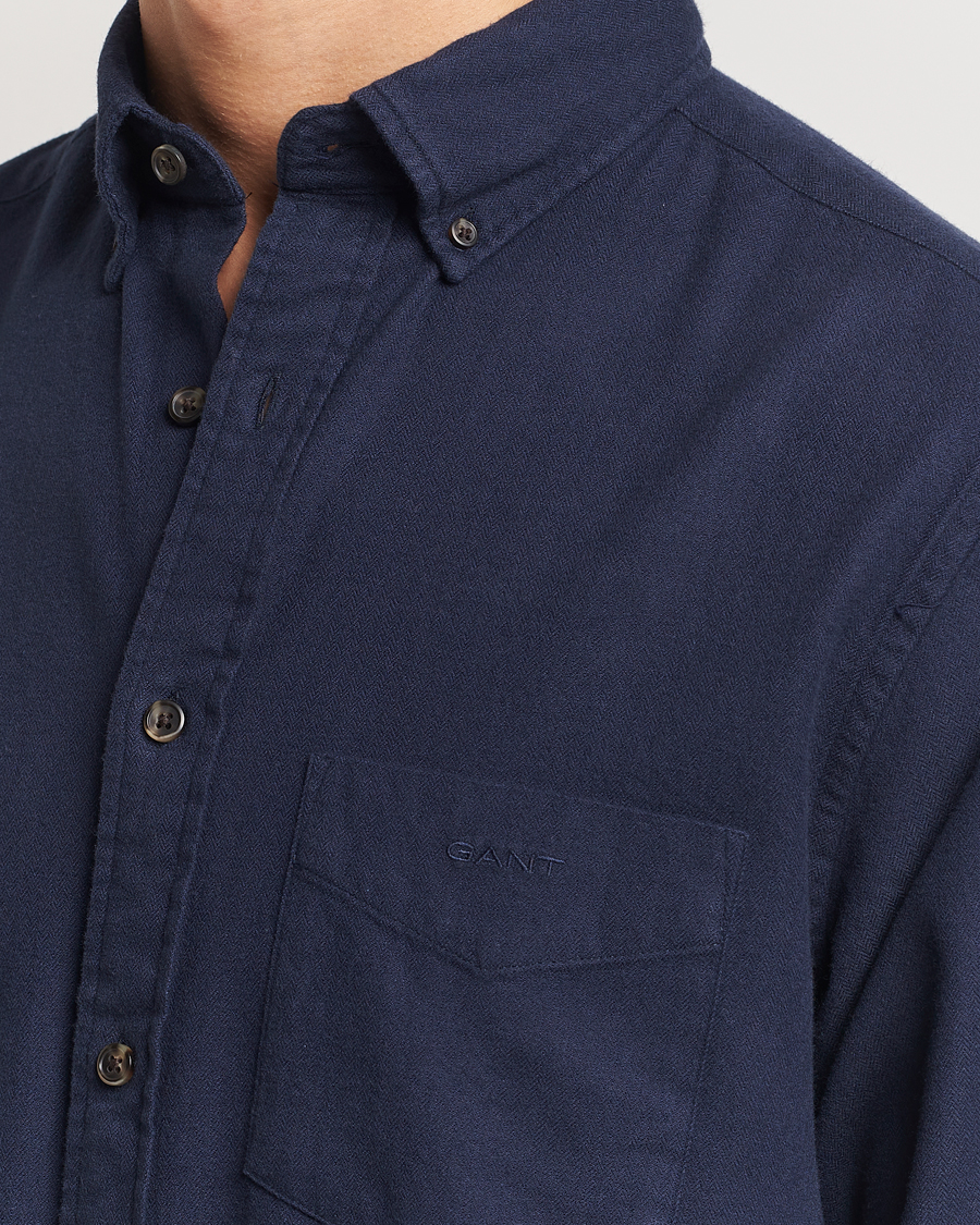 Herr | Skjortor | Gant | Regular Herringbone Flannel Shirt Evening Blue