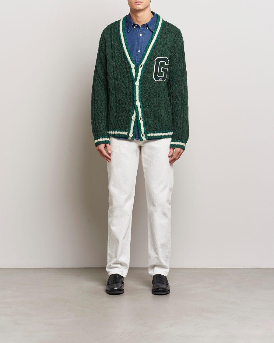 Herr | Tröjor | GANT | Seasonal G Cable V-neck Cardigan Tartan Green