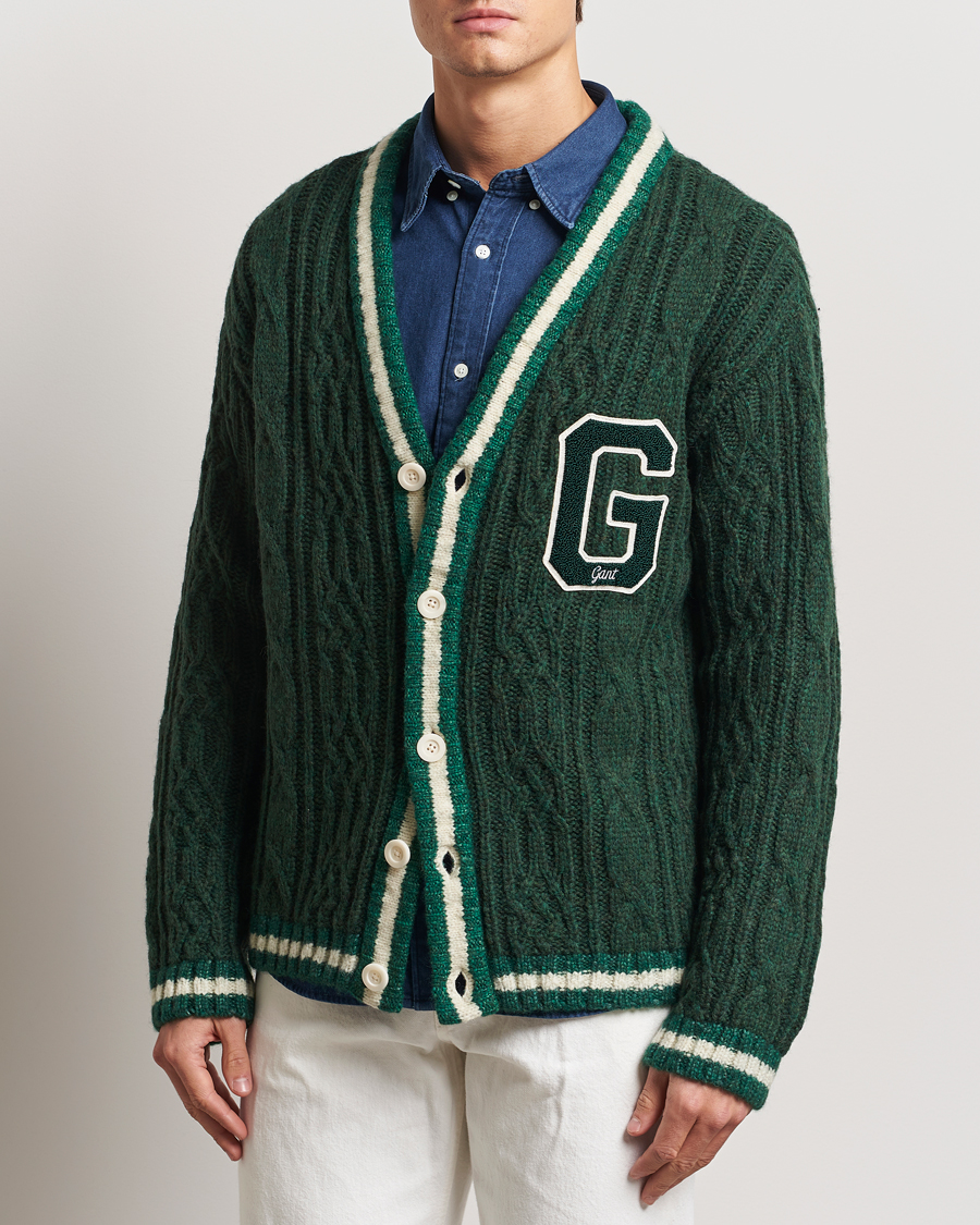 Herr | Tröjor | GANT | Seasonal G Cable V-neck Cardigan Tartan Green