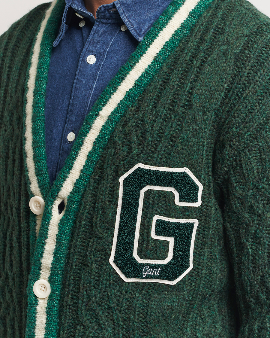 Herr | Tröjor | GANT | Seasonal G Cable V-neck Cardigan Tartan Green