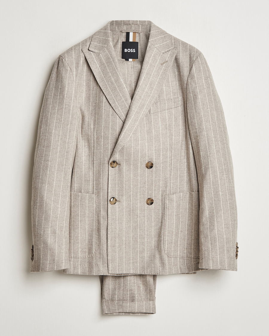 Herr | Kostymer | BOSS BLACK | Hanry Wool Pinstriped Suit Light Beige