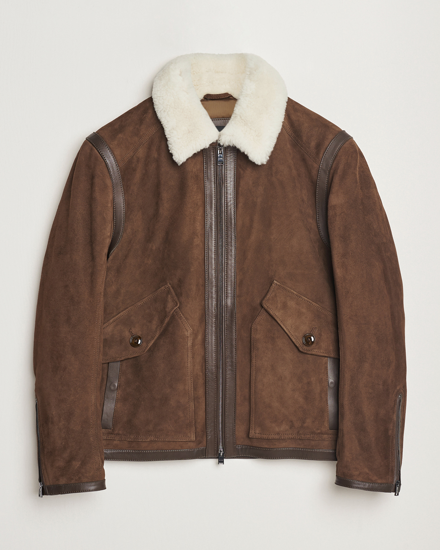 Herr | Jackor | BOSS BLACK | Montel Suede Searling Bomber Jacket Brown