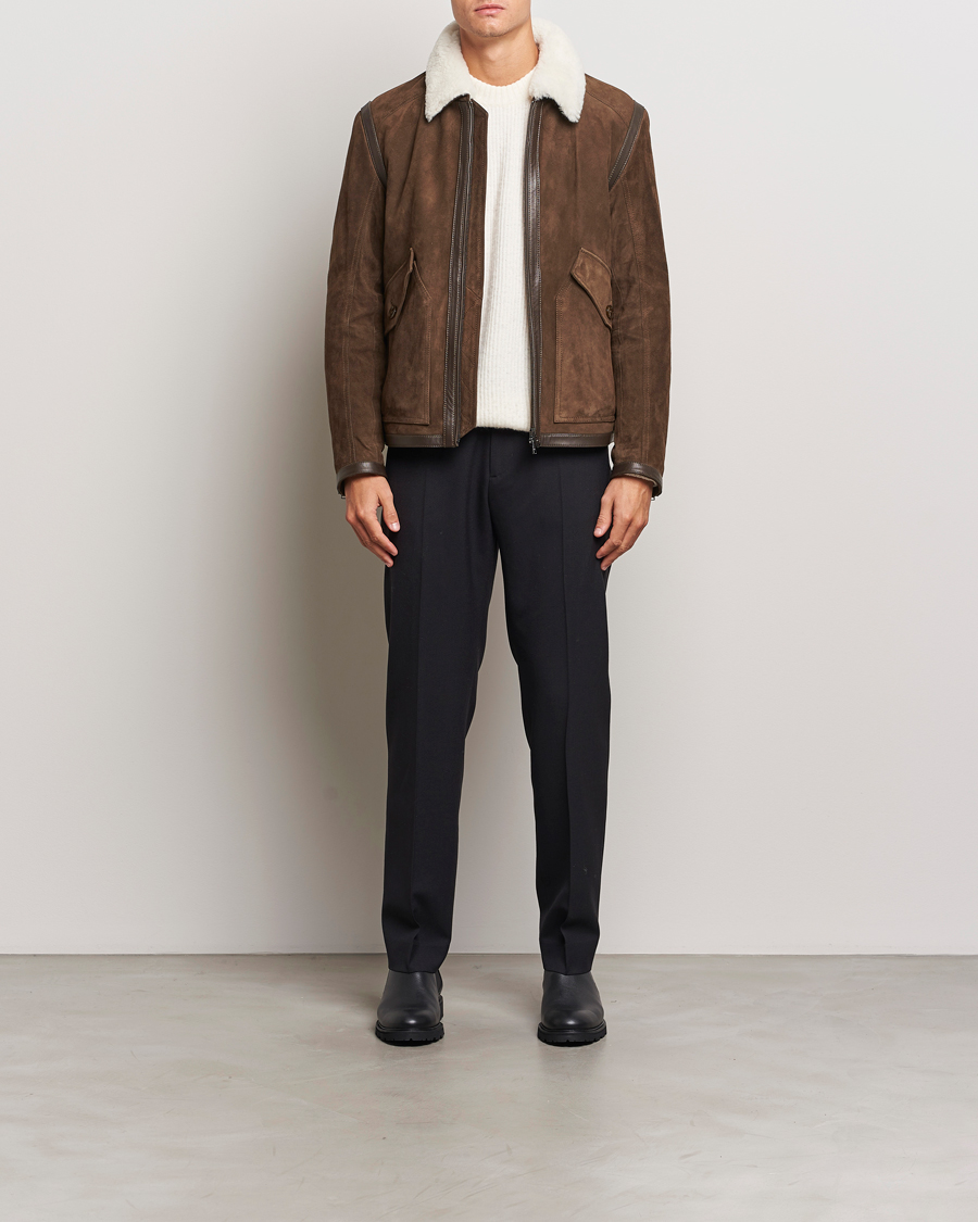 Herr | Jackor | BOSS BLACK | Montel Suede Searling Bomber Jacket Brown