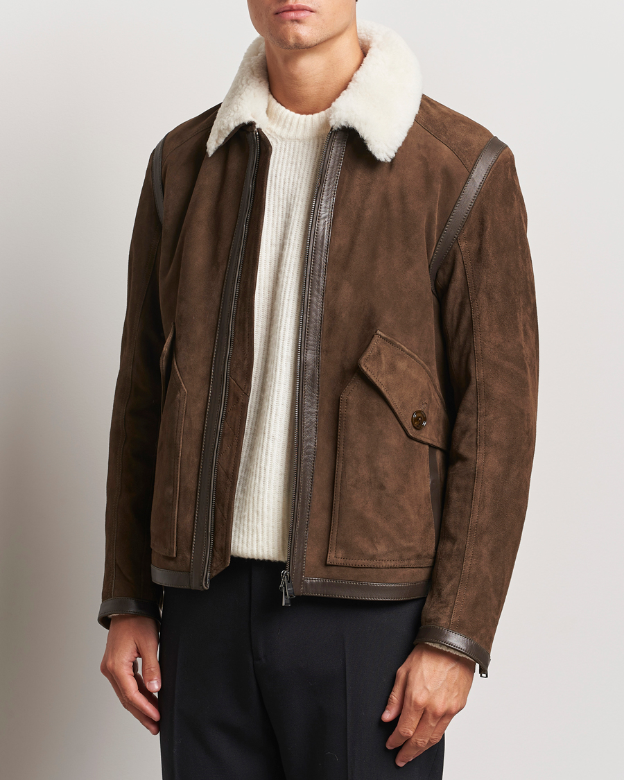 Herr | Jackor | BOSS BLACK | Montel Suede Searling Bomber Jacket Brown