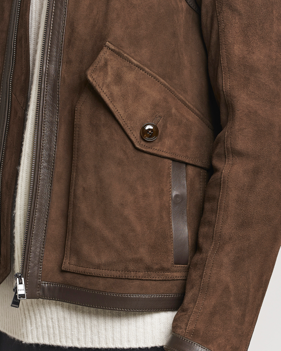 Herr | Jackor | BOSS BLACK | Montel Suede Searling Bomber Jacket Brown