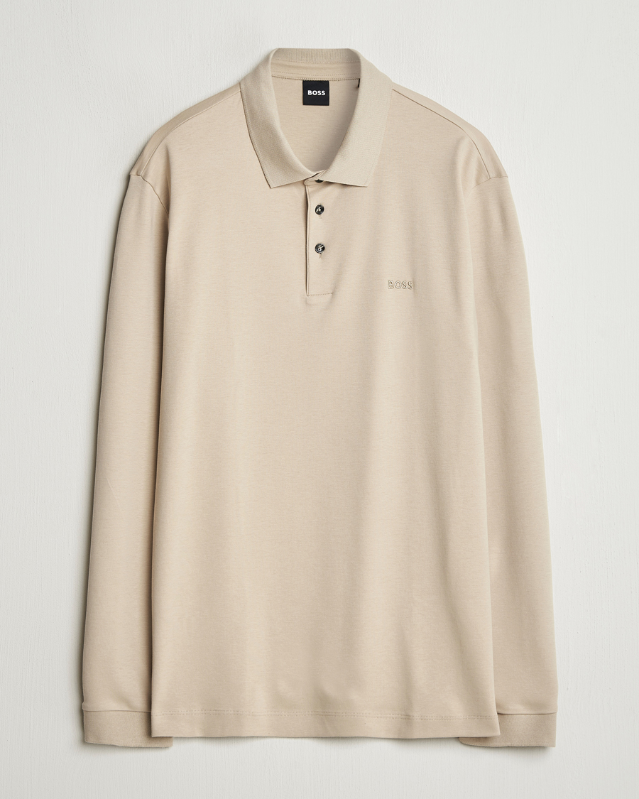 Herr | Tröjor | BOSS BLACK | Pado Mercerized Long Sleeve Polo Light Beige