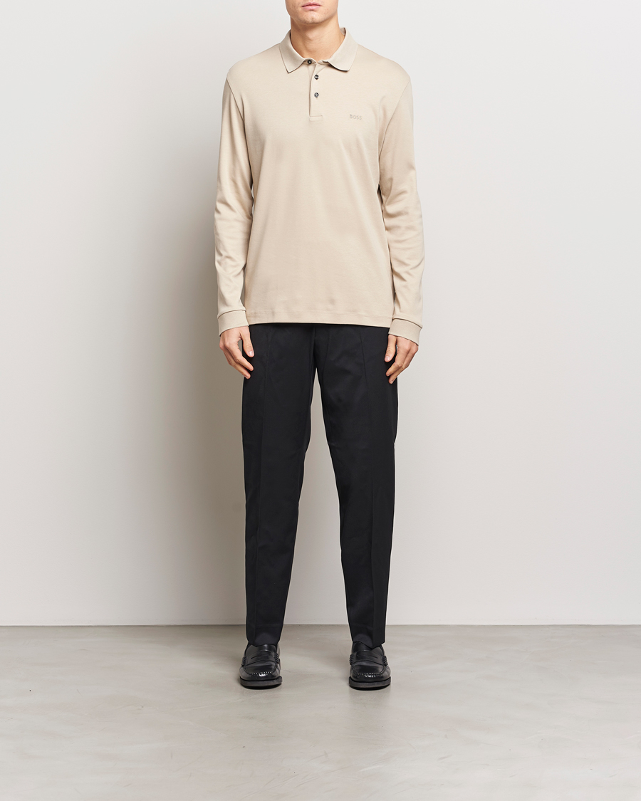 Herr | Tröjor | BOSS BLACK | Pado Mercerized Long Sleeve Polo Light Beige