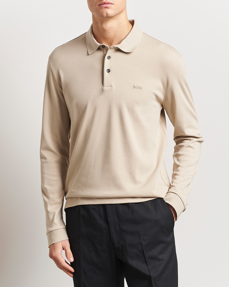 Herr | Tröjor | BOSS BLACK | Pado Mercerized Long Sleeve Polo Light Beige