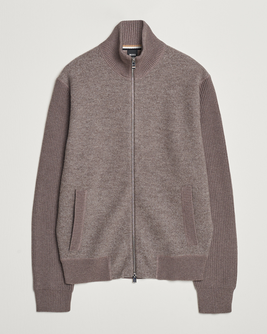 Herr | Tröjor | BOSS BLACK | Emeraviglio Wool/Cotton Full Zip Dark Beige