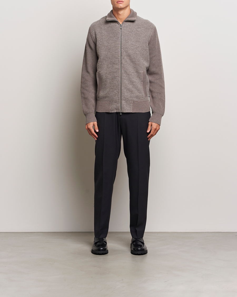 Herr | Tröjor | BOSS BLACK | Emeraviglio Wool/Cotton Full Zip Dark Beige