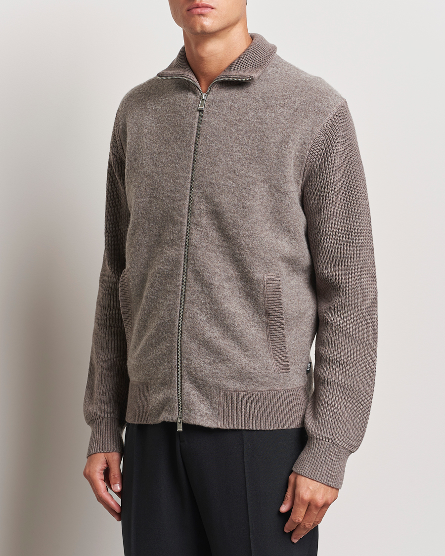 Herr | Tröjor | BOSS BLACK | Emeraviglio Wool/Cotton Full Zip Dark Beige