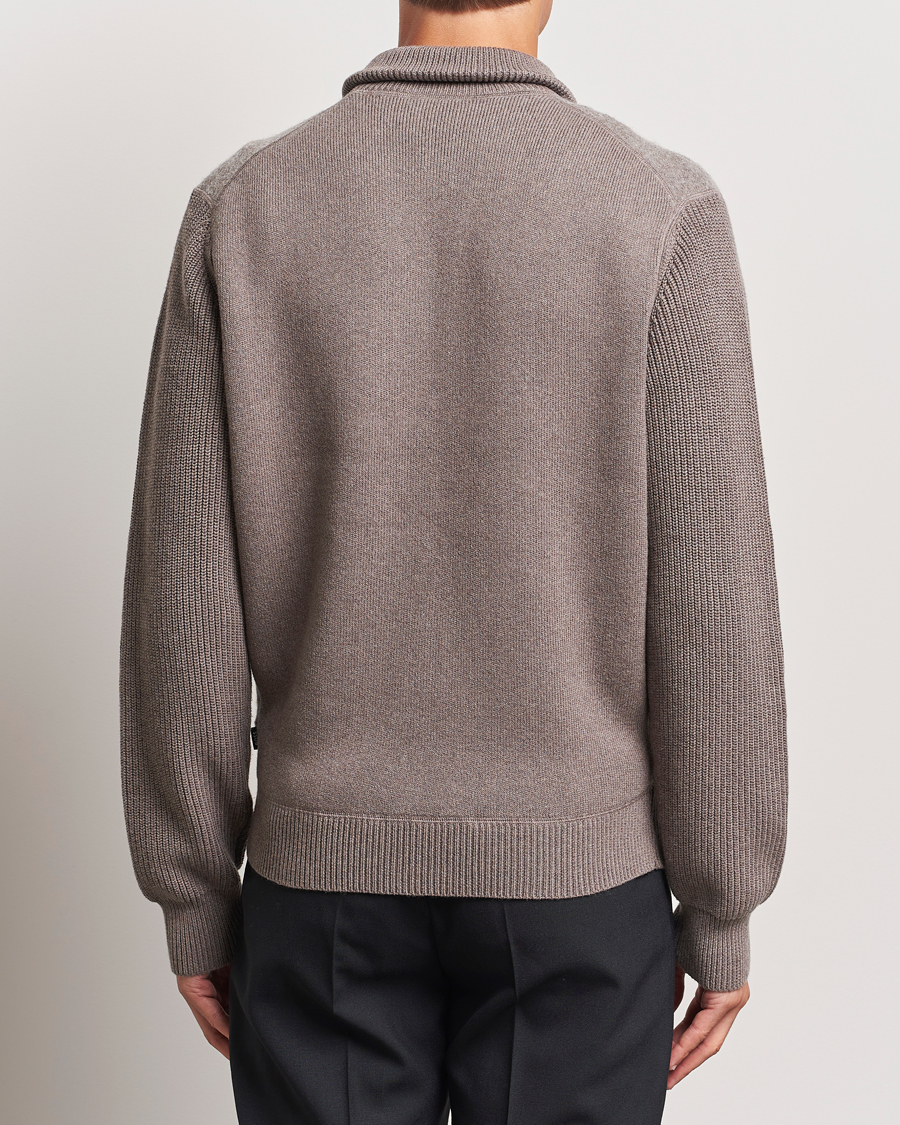 Herr | Tröjor | BOSS BLACK | Emeraviglio Wool/Cotton Full Zip Dark Beige