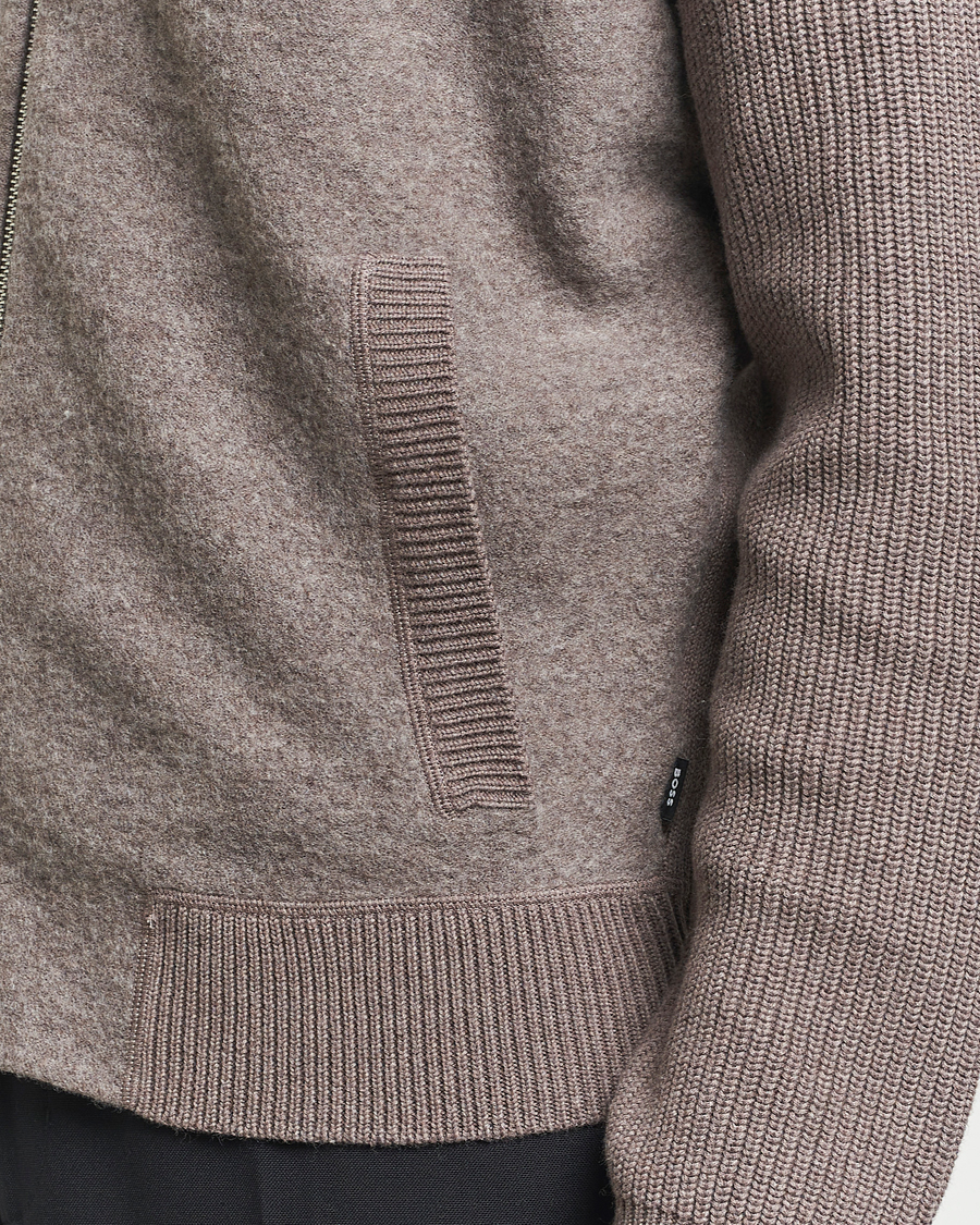 Herr | Tröjor | BOSS BLACK | Emeraviglio Wool/Cotton Full Zip Dark Beige