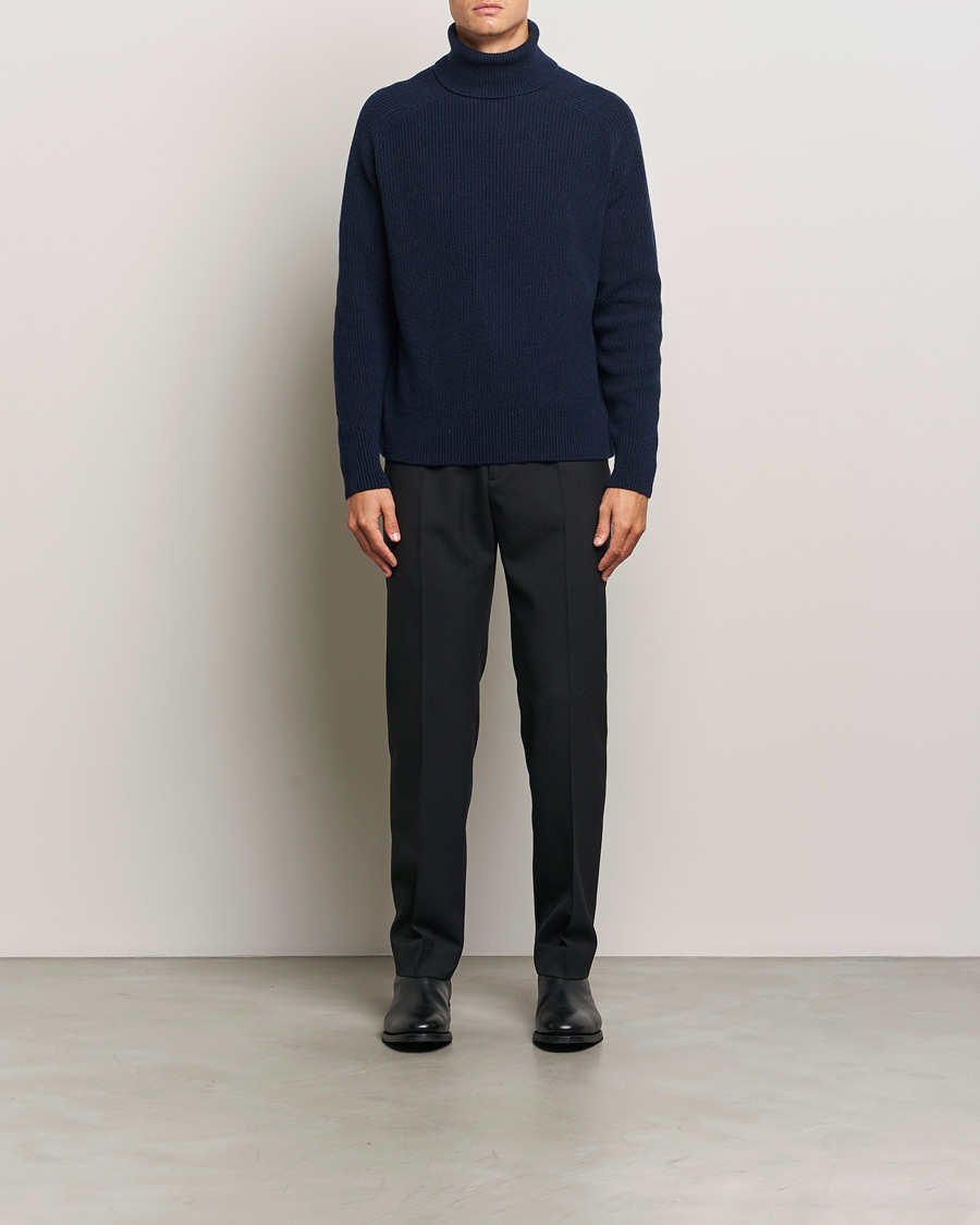 Herr | Tröjor | BOSS BLACK | Evento Wool Rib Knitted Polo Dark Blue