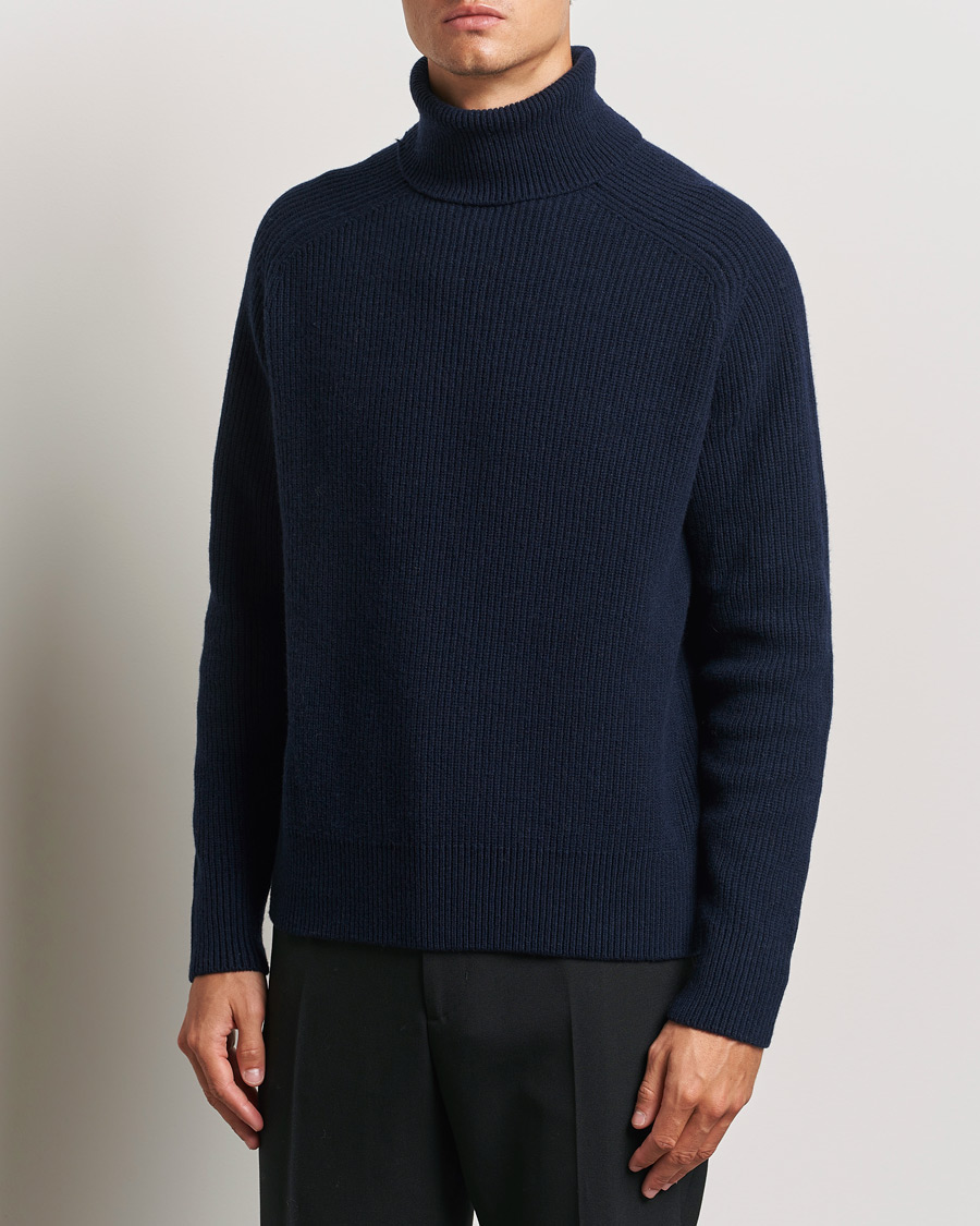 Herr | Tröjor | BOSS BLACK | Evento Wool Rib Knitted Polo Dark Blue
