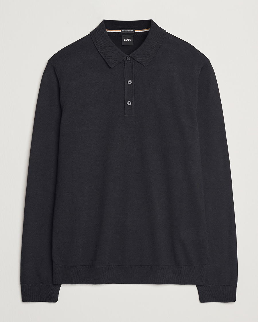 Herr | Tröjor | BOSS BLACK | Lancione Merino Knitted Polo Black