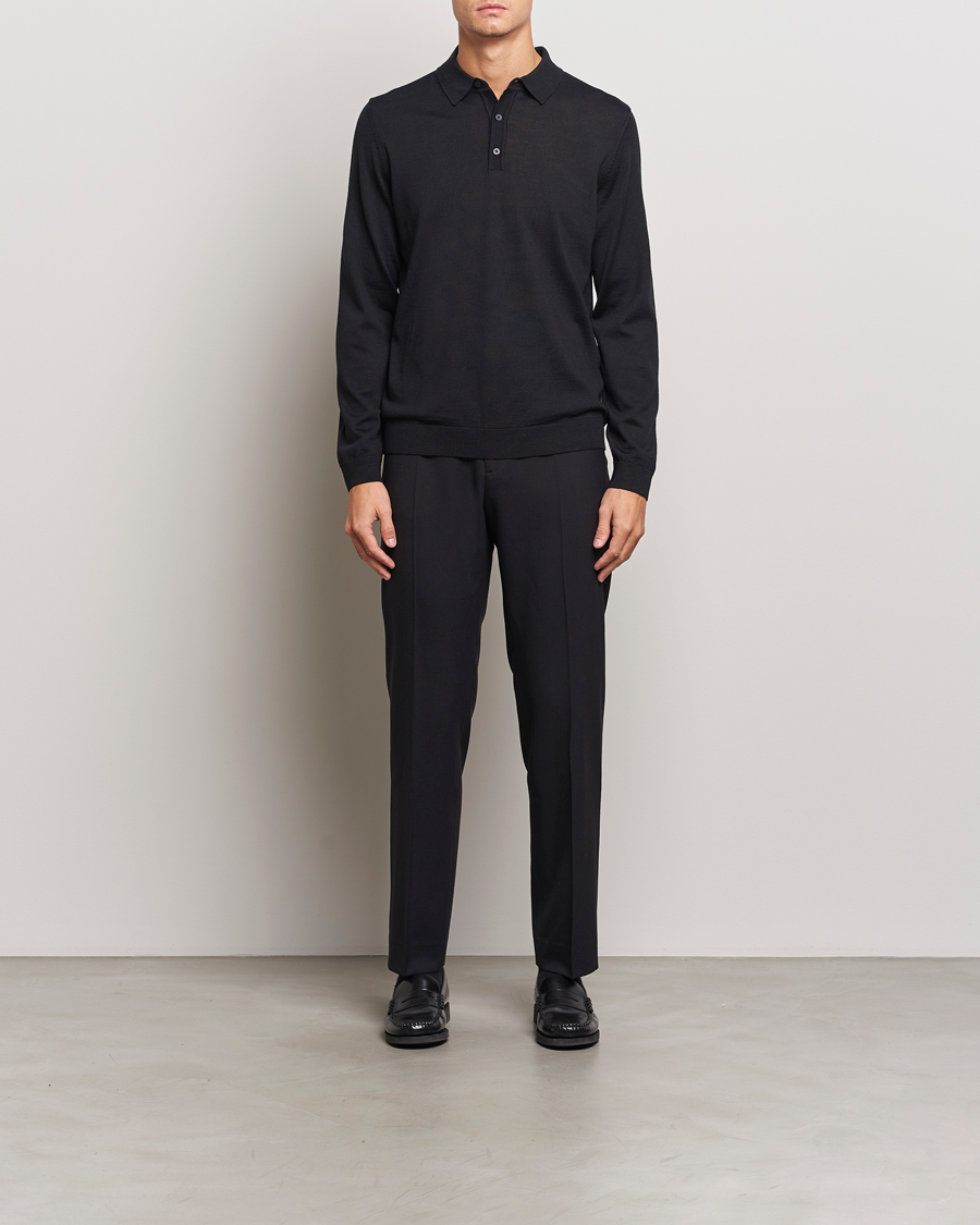 Herr | Tröjor | BOSS BLACK | Lancione Merino Knitted Polo Black