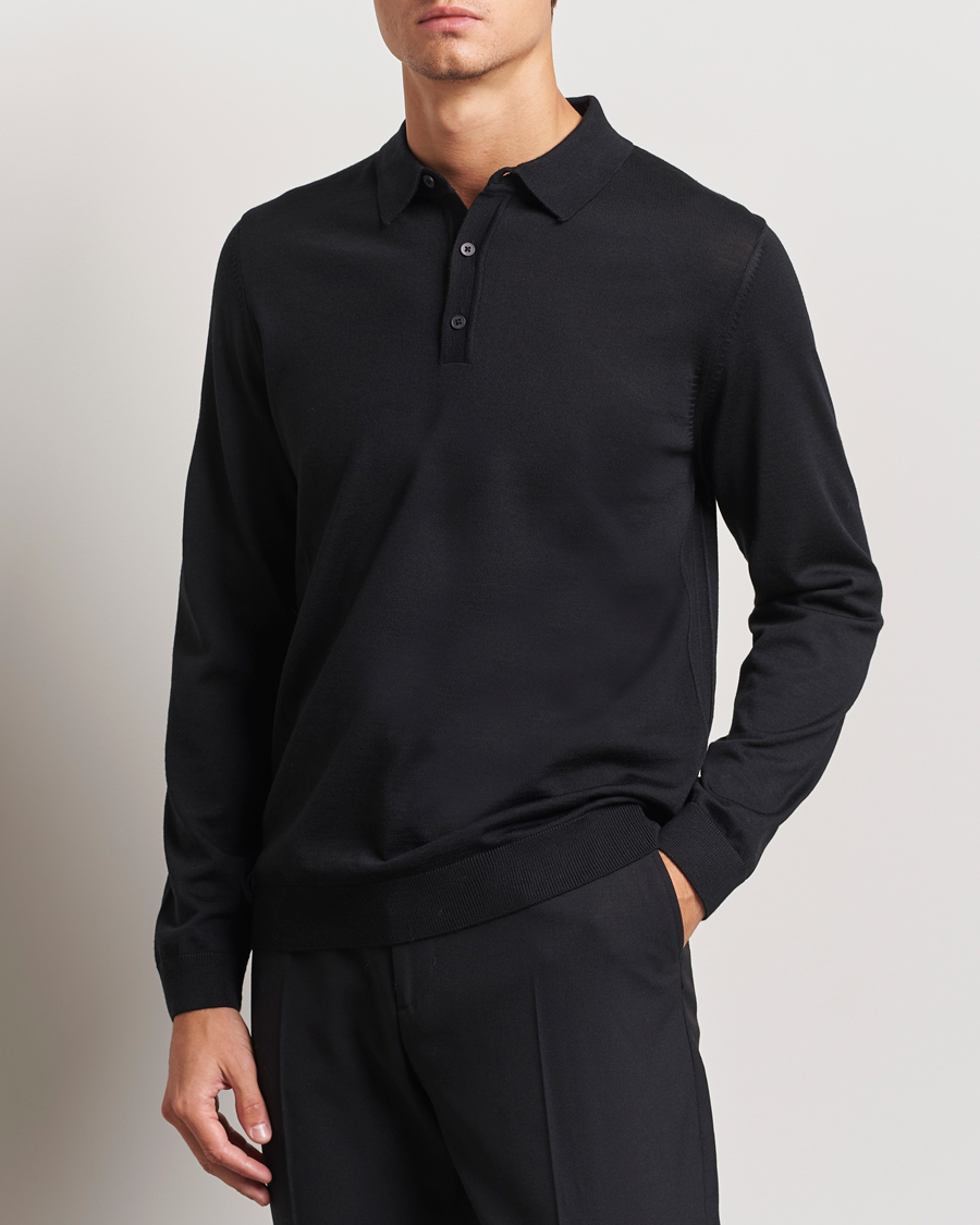 Herr | Tröjor | BOSS BLACK | Lancione Merino Knitted Polo Black