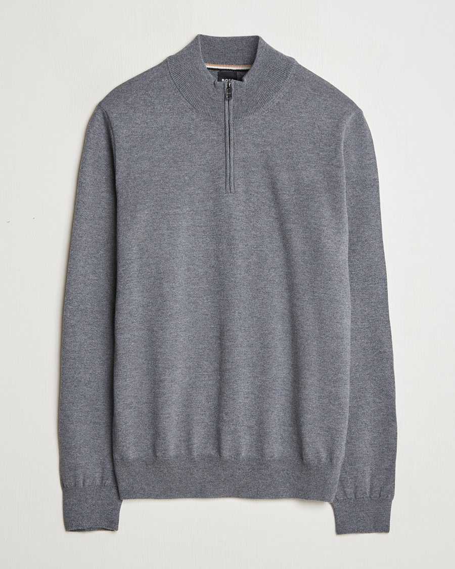 Herr | Tröjor | BOSS BLACK | Ebenji Merino Knitted Half Zip Medium Grey