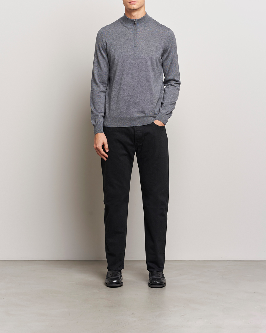 Herr | Tröjor | BOSS BLACK | Ebenji Merino Knitted Half Zip Medium Grey