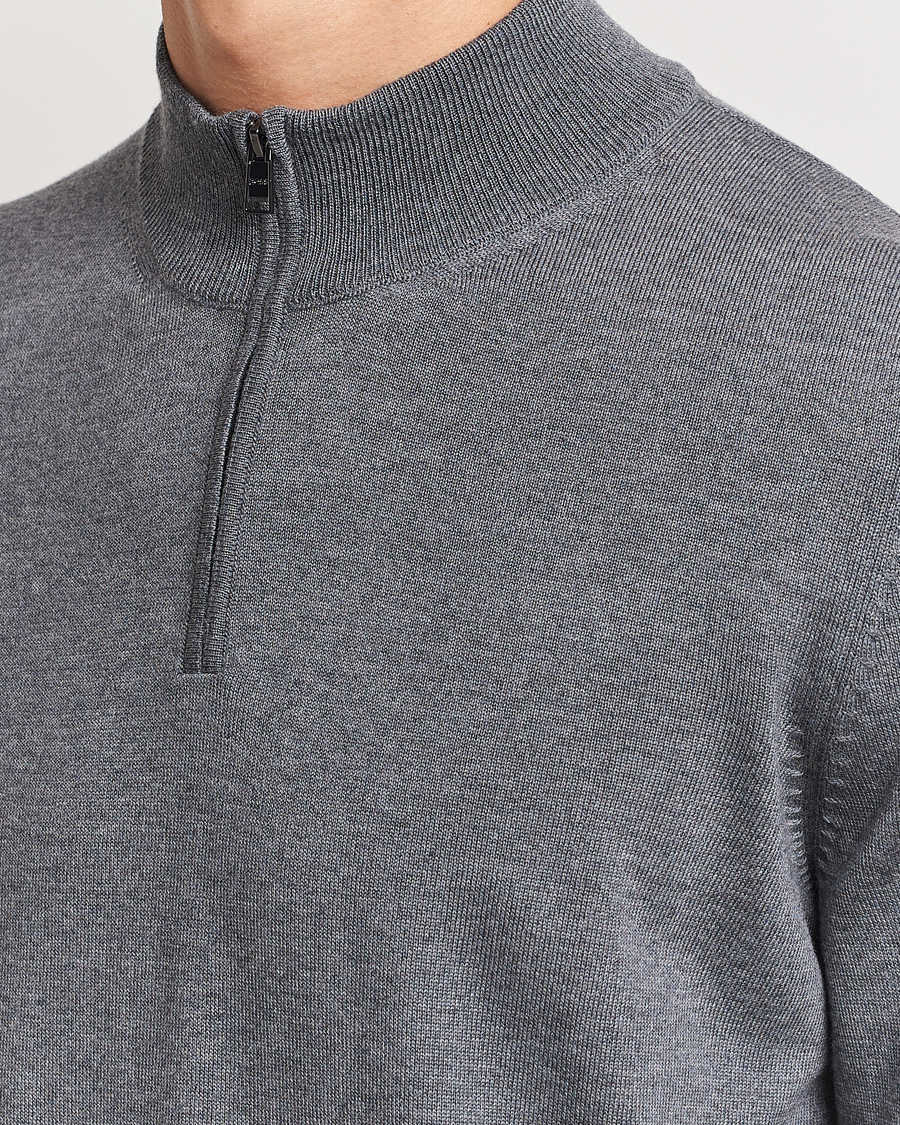 Herr | Tröjor | BOSS BLACK | Ebenji Merino Knitted Half Zip Medium Grey