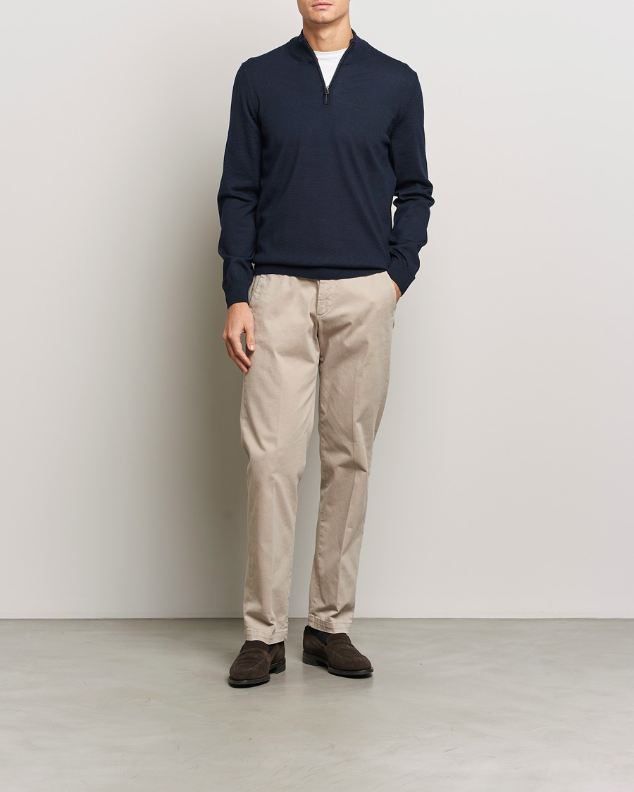 Herr | Tröjor | BOSS BLACK | Ebenji Merino Knitted Half Zip Dark Blue