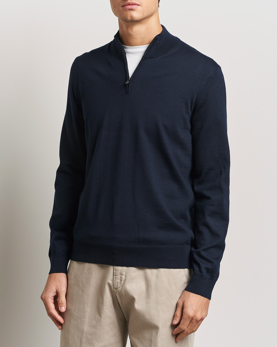 Herr | Tröjor | BOSS BLACK | Ebenji Merino Knitted Half Zip Dark Blue