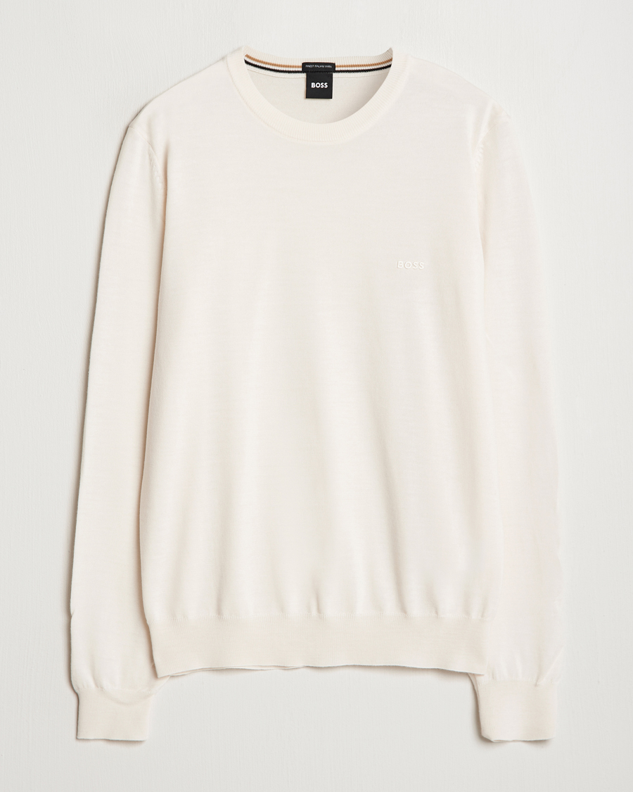Herr | Tröjor | BOSS BLACK | Botto Merino Knitted Pullover Open White