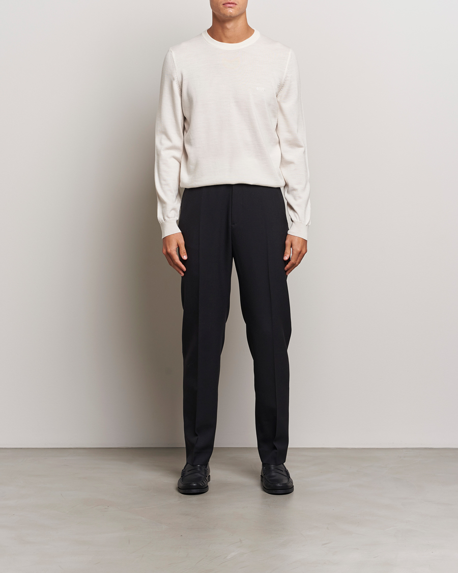 Herr | Tröjor | BOSS BLACK | Botto Merino Knitted Pullover Open White