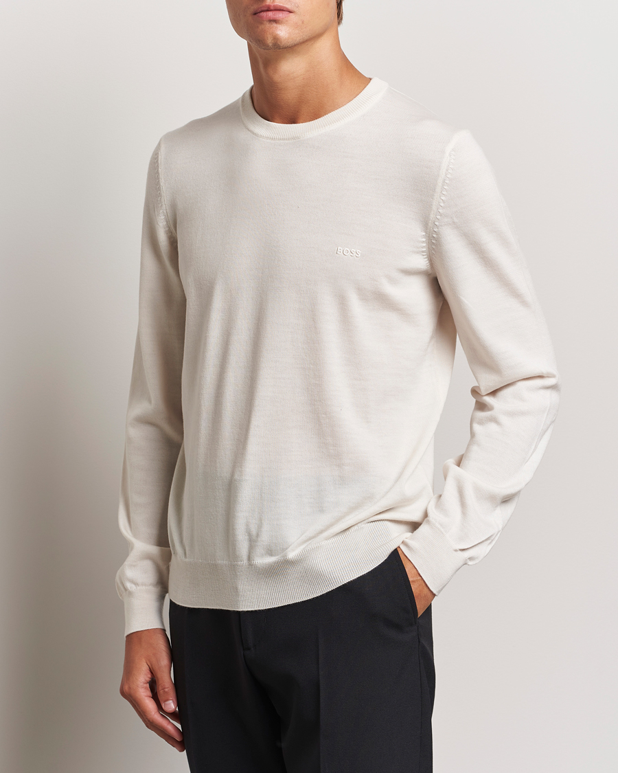 Herr | Tröjor | BOSS BLACK | Botto Merino Knitted Pullover Open White