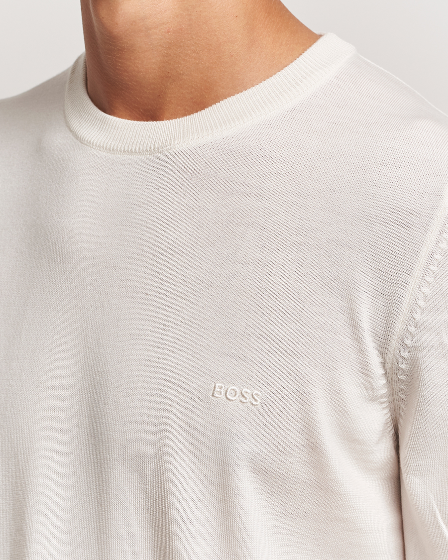 Herr | Tröjor | BOSS BLACK | Botto Merino Knitted Pullover Open White