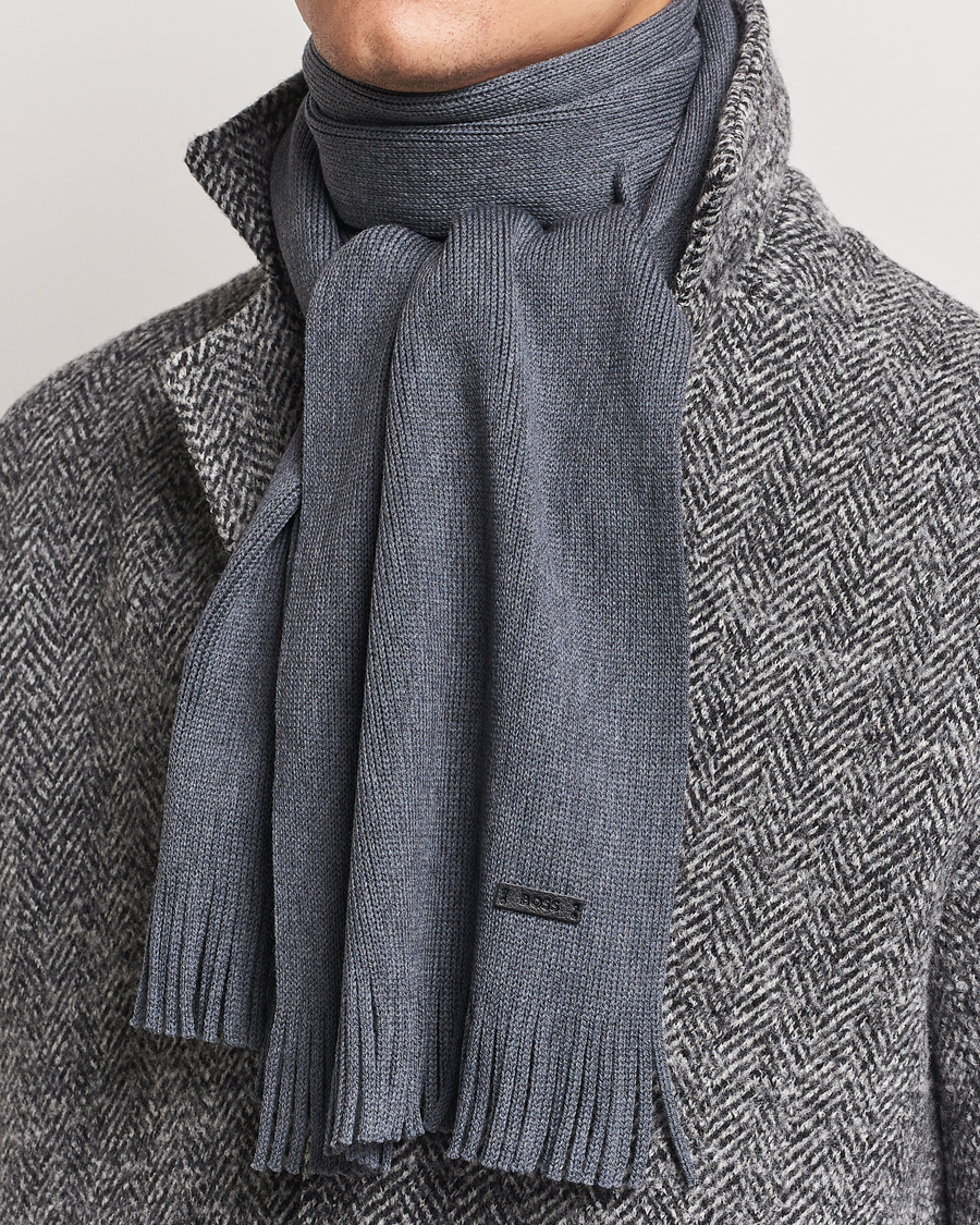 Herr | BOSS BLACK Albas Wool Scarf Medium Grey | BOSS BLACK | Albas Wool Scarf Medium Grey