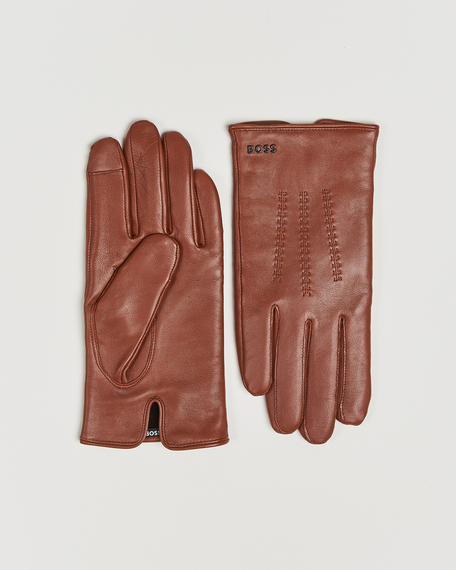 Herr | BOSS BLACK Hainz Leather Gloves Medium Brown | BOSS BLACK | Hainz Leather Gloves Medium Brown