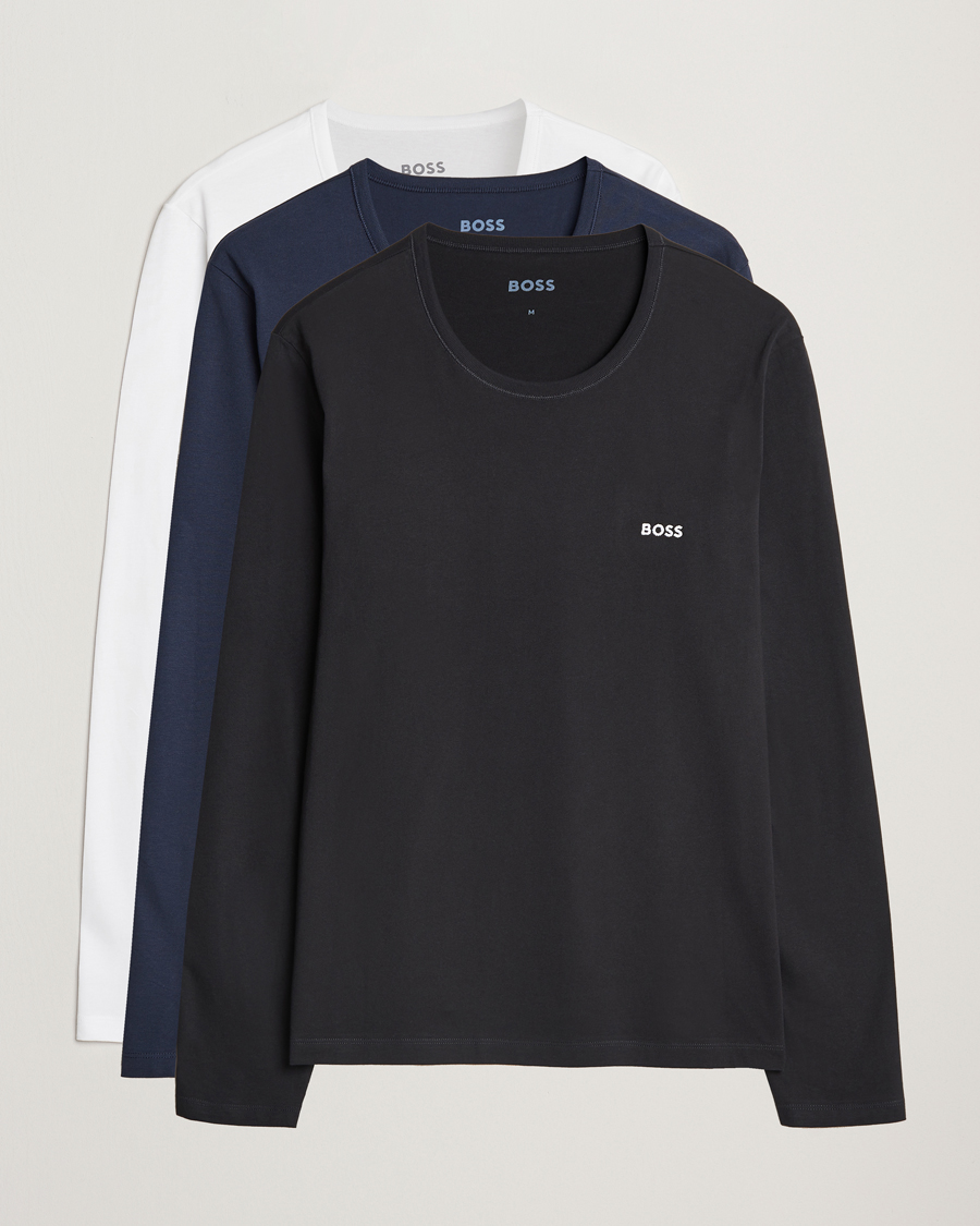 BOSS BLACK 3 Pack Long Sleeve T Shirt White Navy Black Herr Care of Car