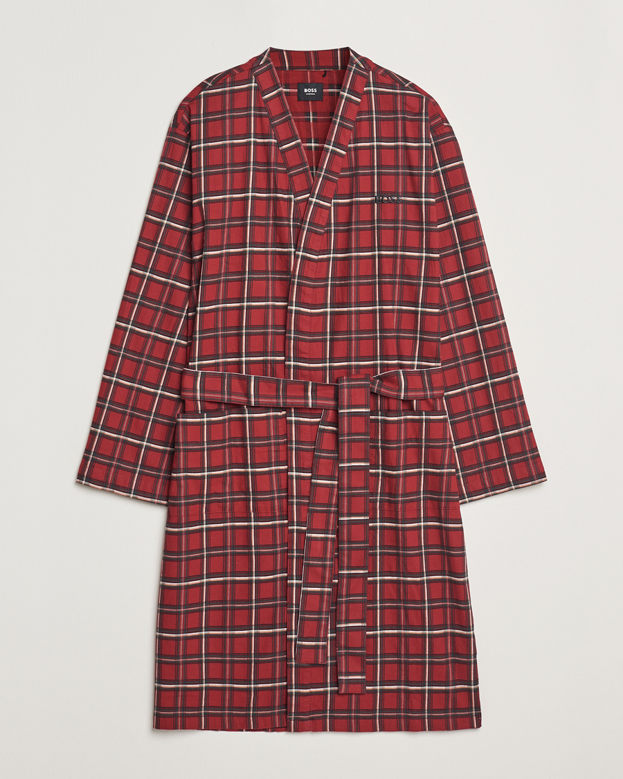 Herr | Pyjamas & Morgonrockar | BOSS BLACK | Holiday Checked Robe Dark Red