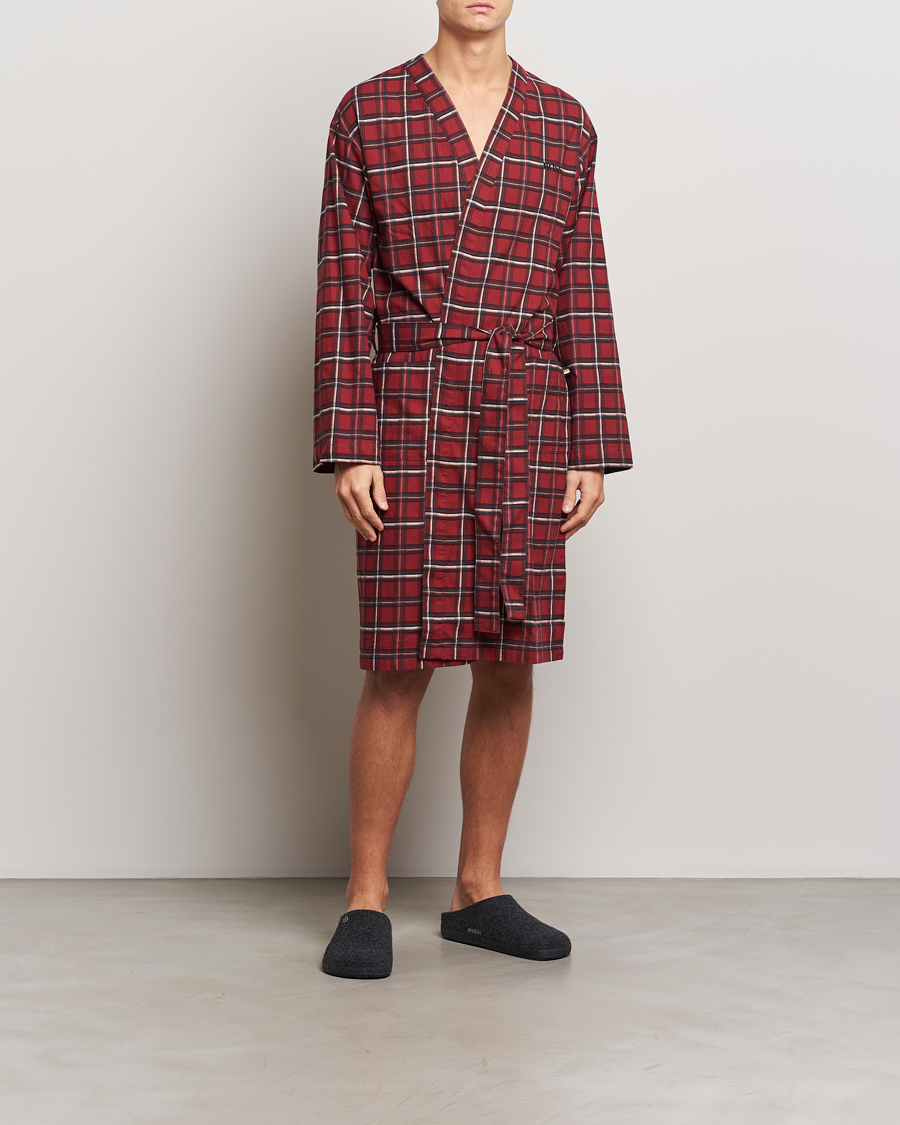 Herr | Pyjamas & Morgonrockar | BOSS BLACK | Holiday Checked Robe Dark Red